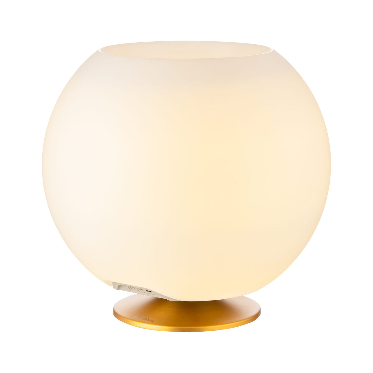 Sphere Brass by Kooduu: chic round-shaped speaker lamp with dimmable light, drinks cooler, and Bluetooth connectivity.