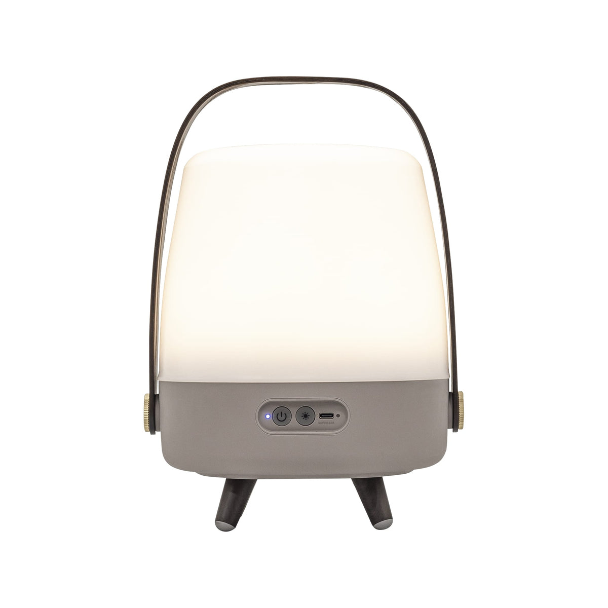 Kooduu Lite-up Play Mini in Earth: compact Bluetooth speaker lamp with JBL sound, warm LED light, and elegant wooden handle.
