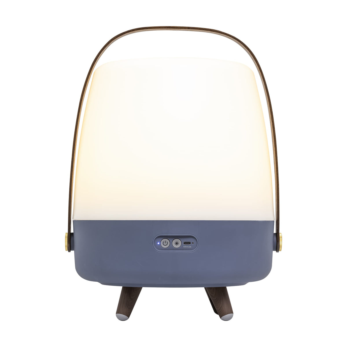 Kooduu Lite-up Play in Ocean Blue: JBL-powered Bluetooth speaker lamp with warm LED light, wooden handle, and elegant Scandinavian design.