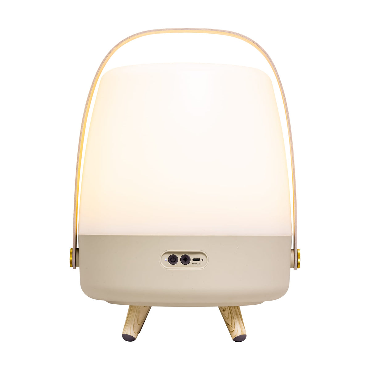 Kooduu Lite-up Play in Sand: JBL-powered Bluetooth speaker lamp with warm LED light, wooden handle, and elegant Scandinavian design.