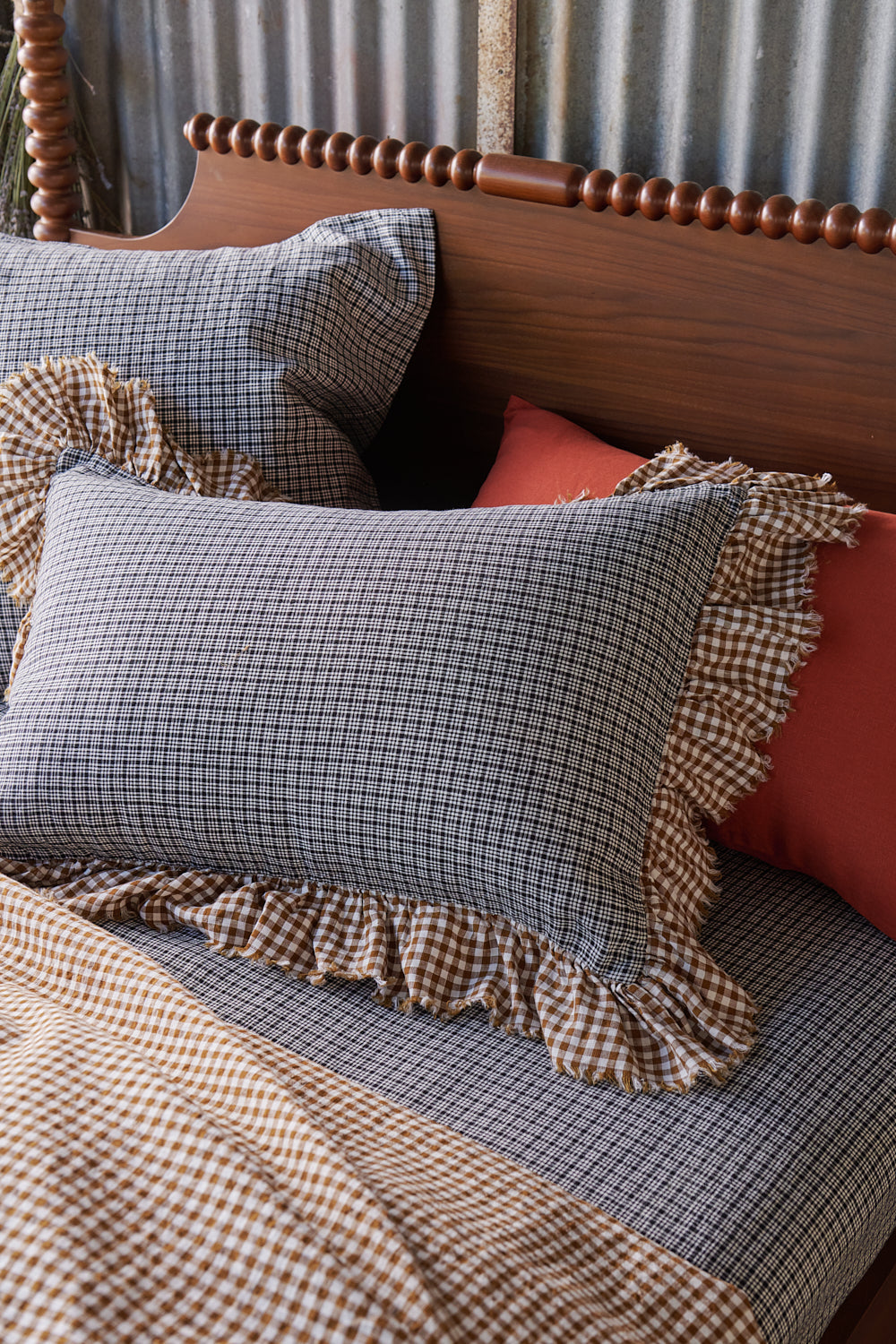NEW - Pepperberry Check Full Ruffle Pillowcase Set