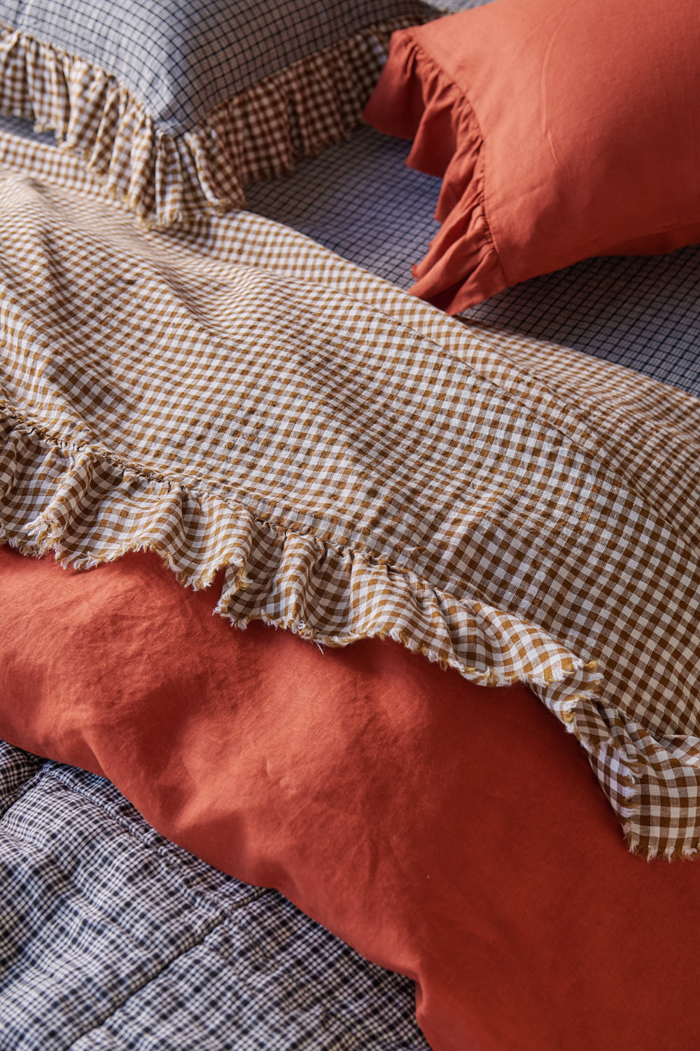 NEW - Pepperberry Check Full Ruffle Pillowcase Set