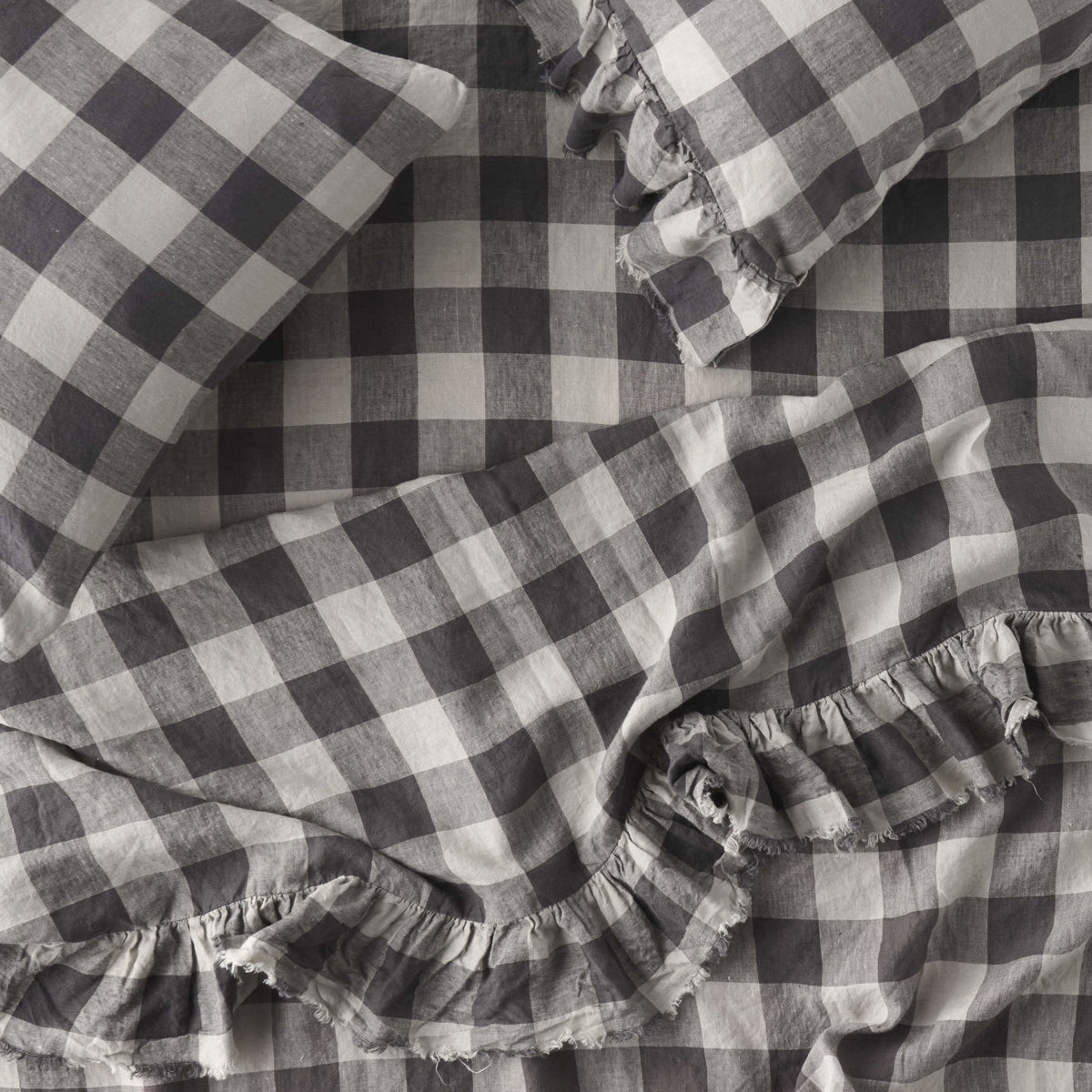 Licorice Gingham Ruffle Flat Sheet